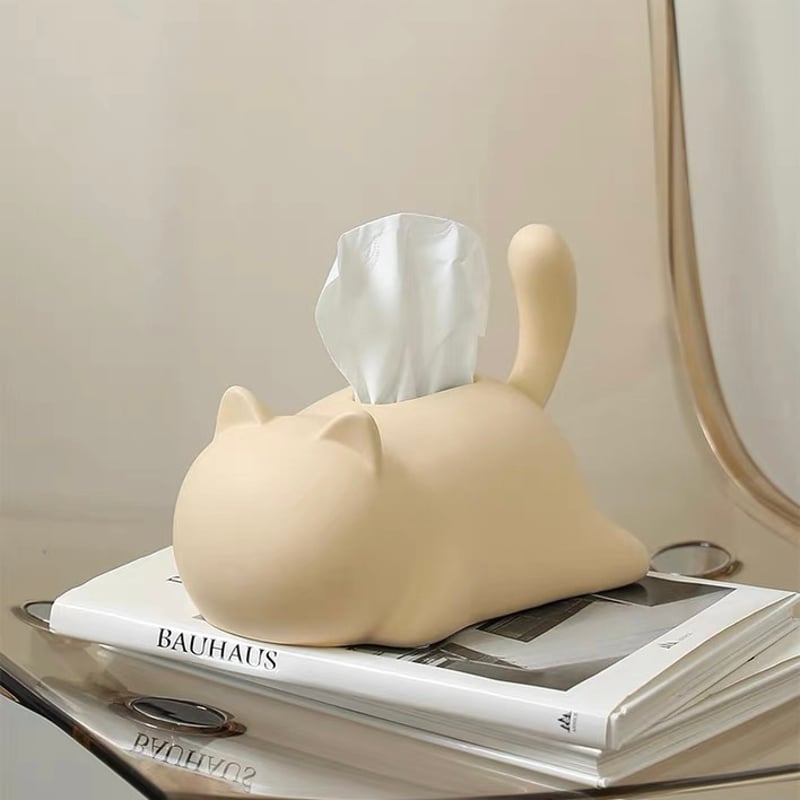 寝そべり キャット セラミック ティッシュケース 全4色 猫 ティッシュ