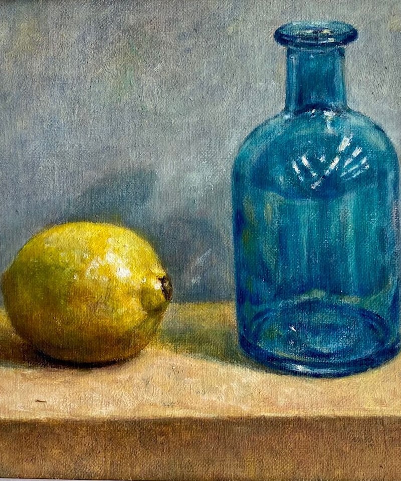 絵画 インテリア 額付(銀) 油絵 uF6-063304 静物(レモンと器） 絵画