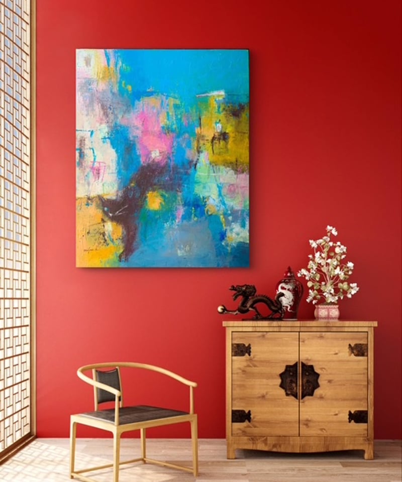 抽象画 街に棲む F30号 （額なし）油彩、オイルパステル、キャンバス