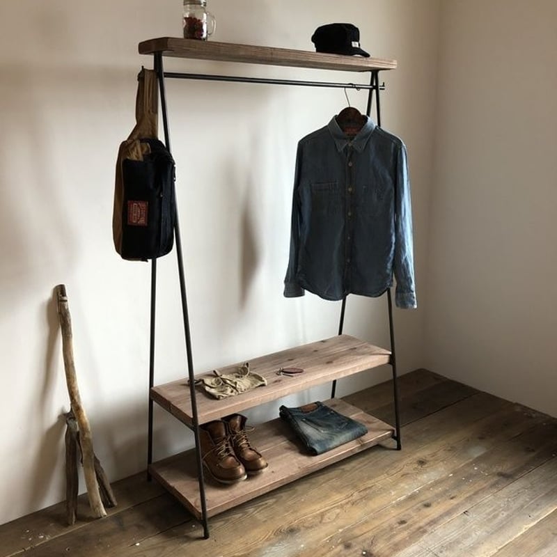 数量限定 2D-MN / 2段棚 ハンガーラック アイアン インダストリアル 古