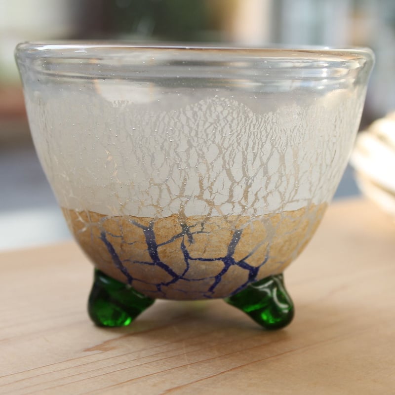 沖縄 琉球ガラス 宙吹きガラス工房虹 稲嶺盛吉氏 足つき小鉢