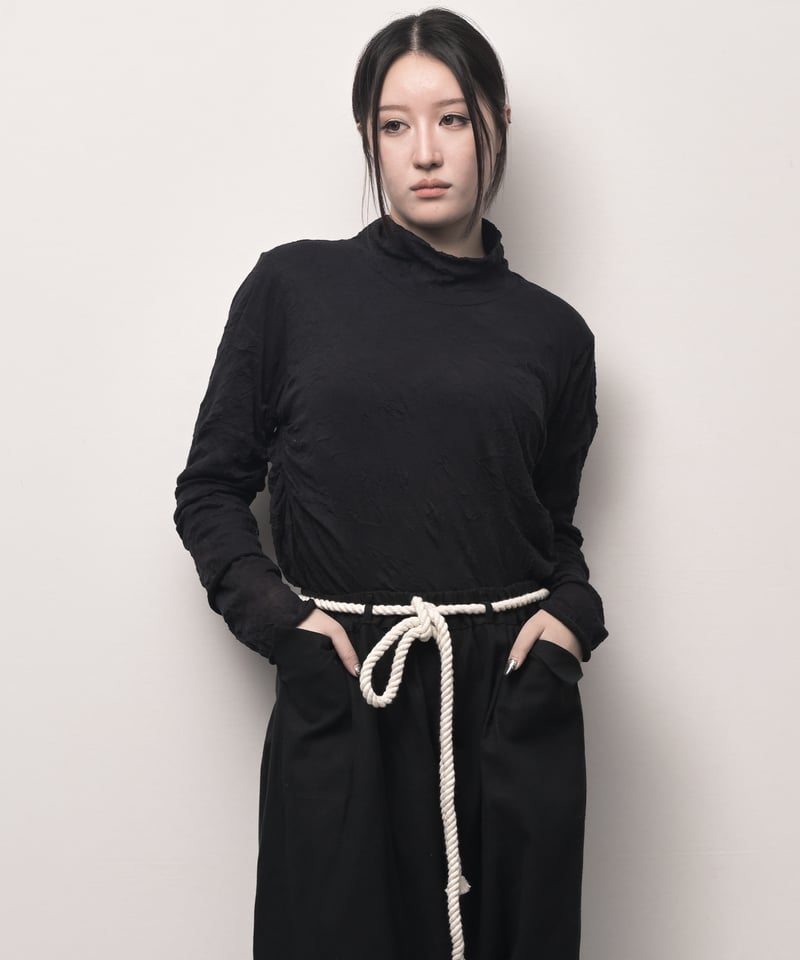 黒綿麻 縄ベルトサルエルパンツ | I R O F U S I online shop