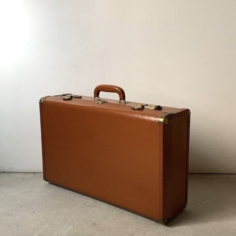 ヴィンテージ トランク ファイバー素材 ブラウン 真鍮金具 内装 花柄