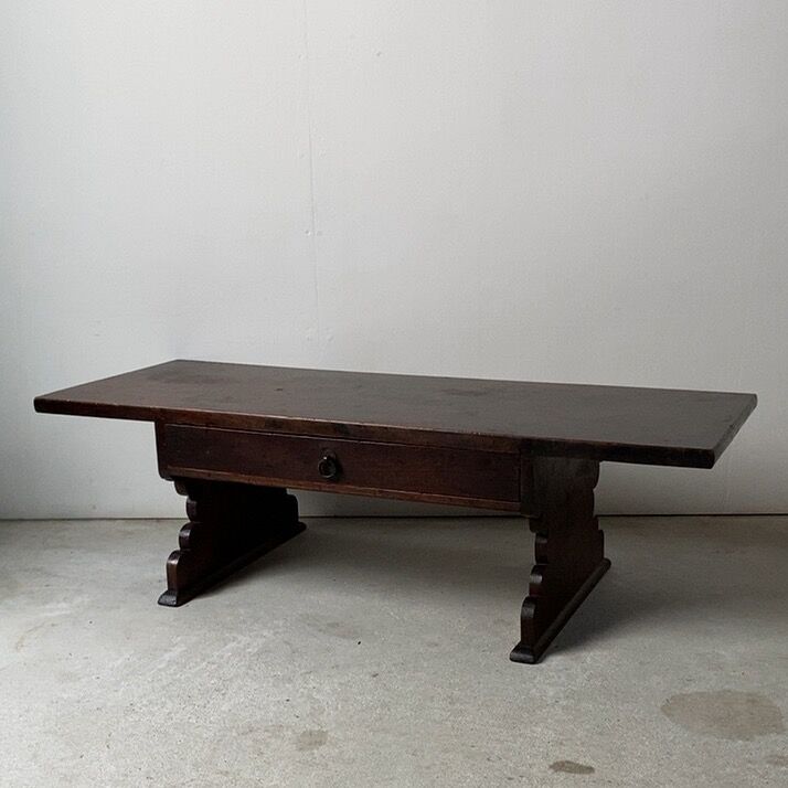 江戸〜明治期 欅材 文机 1杯引出し 雲形脚 寺子屋机 美木目 書物机