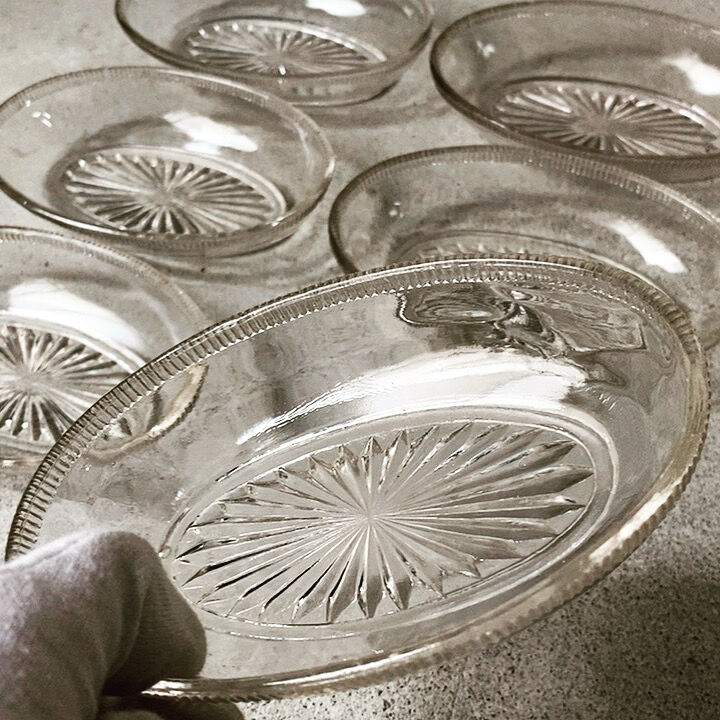 アンティーク オーバル ガラス器 1点 明治〜大正期 プレスガラス 気泡