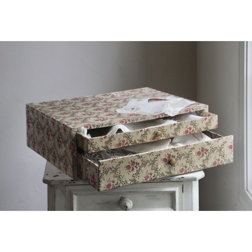 フレンチアンティーク 2段小箱 アンティーク 箱 box カルトナージュ 紙