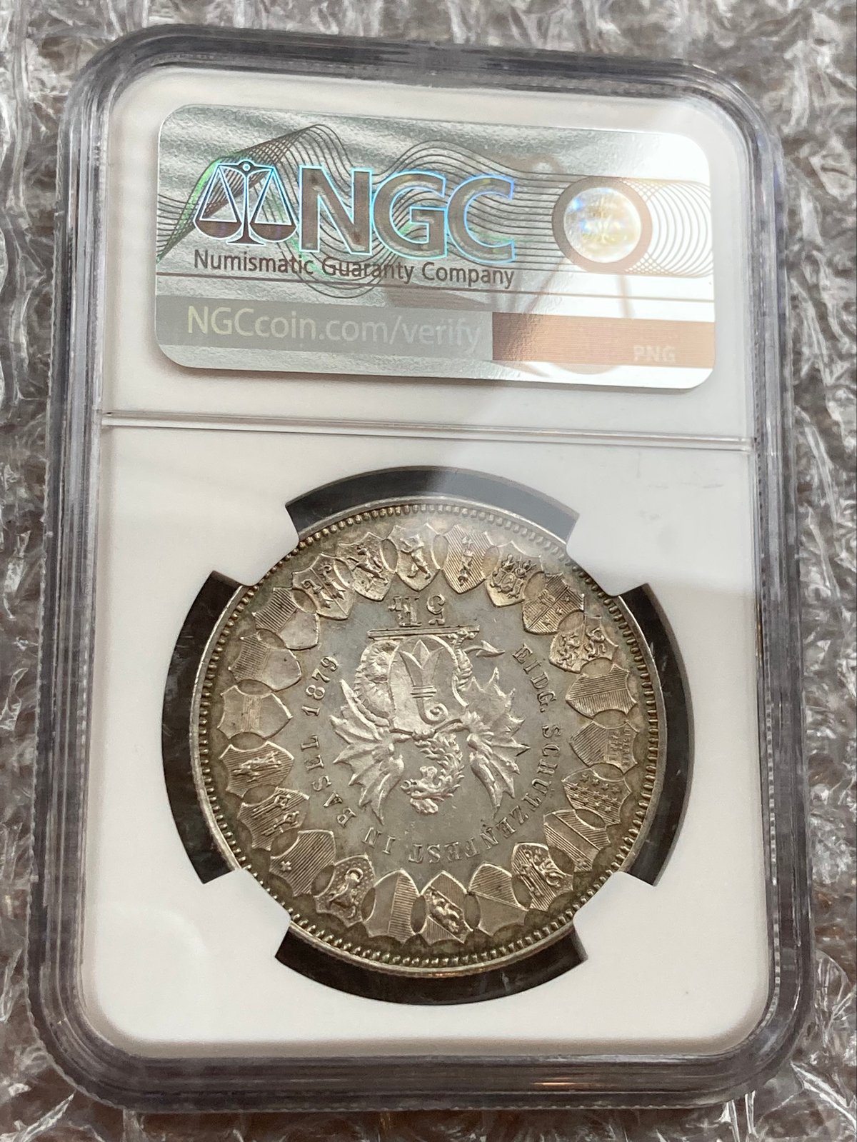 NGC鑑定MS63・レインボートーンあり】1879年 スイス バーゼル 射撃祭 5