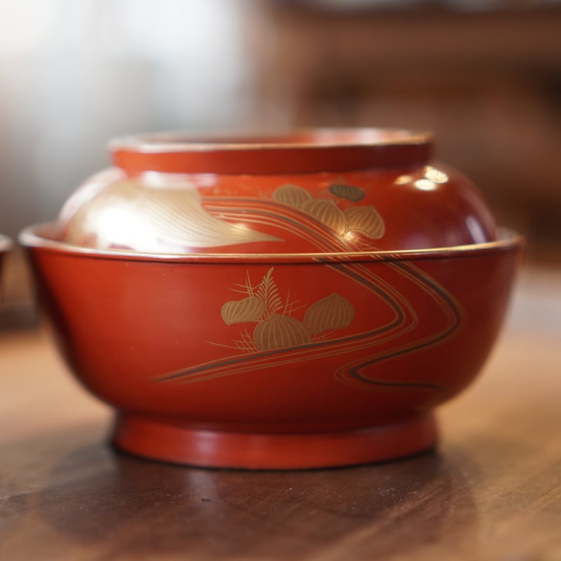漆器椀 蓋付き 朱塗り 金蒔絵 漆器 吸物椀 金 汁椀 明治 和食器
