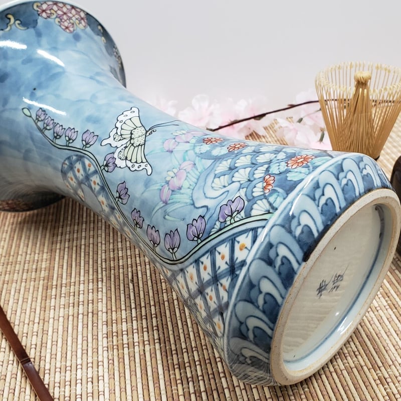 №876 佐藤走波（六代） 花瓶or つぼ 染錦 扇絵辻が花文【特特選