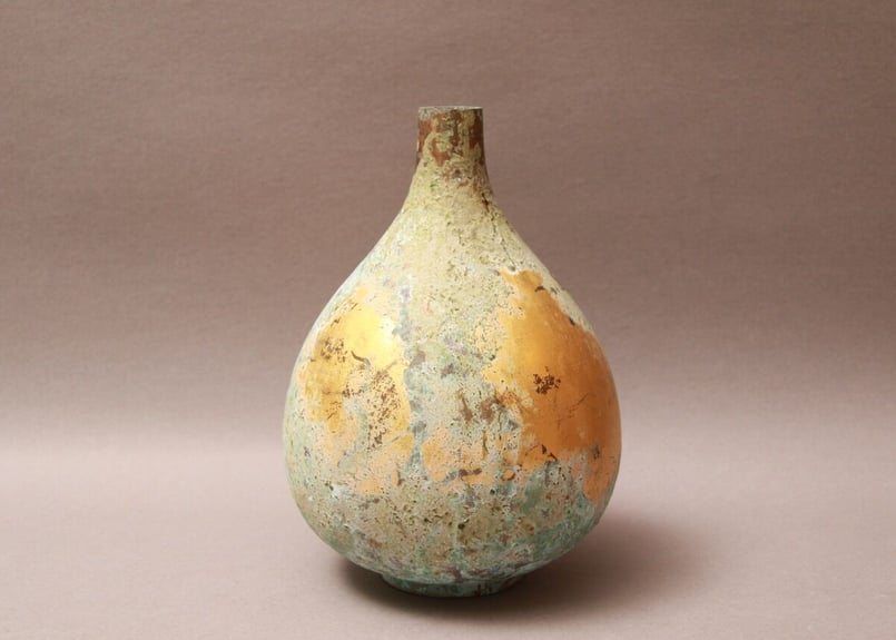 昭和レトロ/骨董/花瓶/純金箔本金/青銅花瓶/ヴィンテージ/デザイン