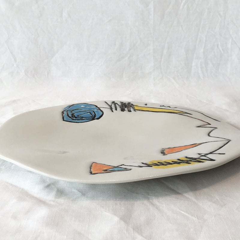 陶芸作家 吉川千香子 青白磁 皿 プレート 鳥