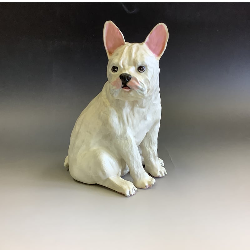 犬置物フレンチブルドック 白 樹脂製 ドッグフィギュア レジン