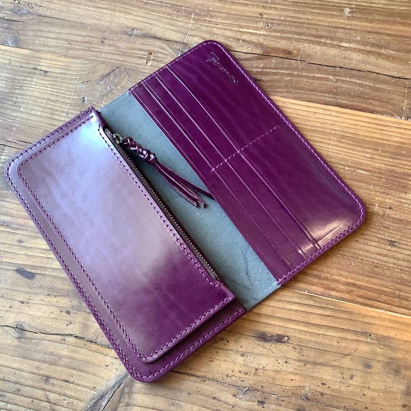 黒革×ルガトショルダー紫 パープル 長財布 小銭入れあり | keywest828