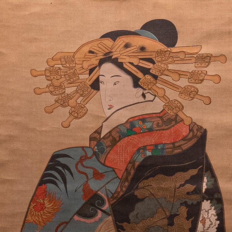 掛軸】歌川豊国 作 「花魁図」肉筆 | 浮世絵販売・買取「竹井事務所」大阪