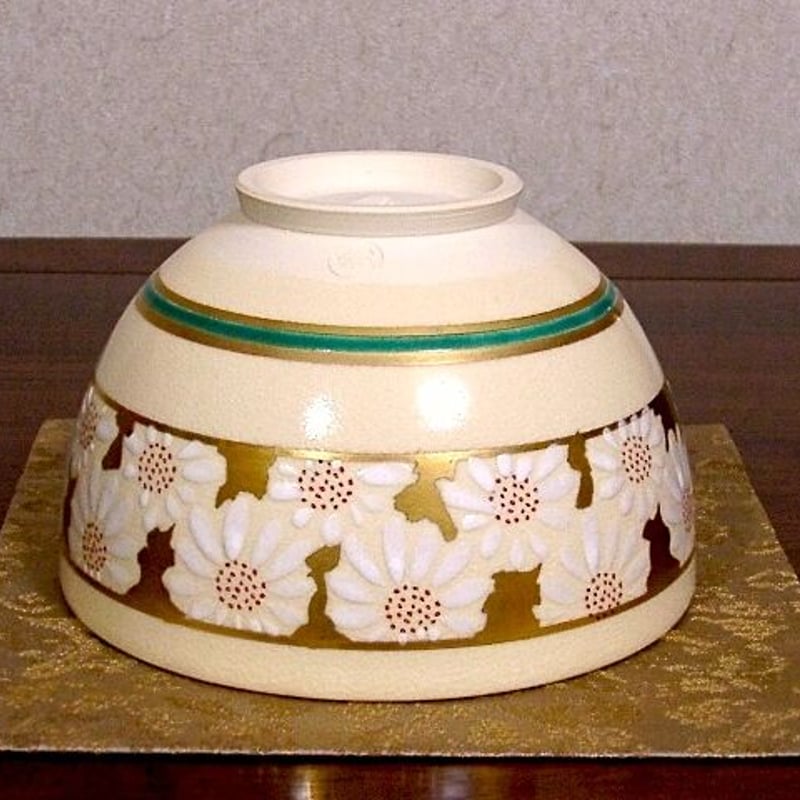 京焼・清水焼 山川巌（二代）作 仁清写 菊之絵 茶碗 無傷 共箱 保証