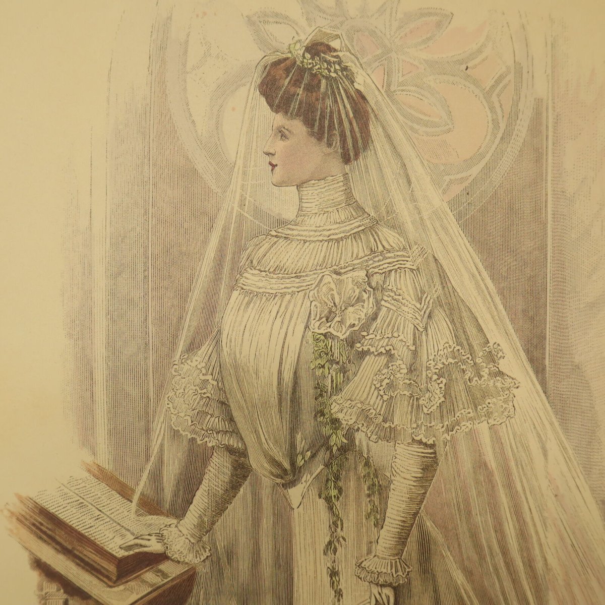 貴重 1900年作品 絵画 『100年前のフランス貴婦人』 手彩色 貴重1900