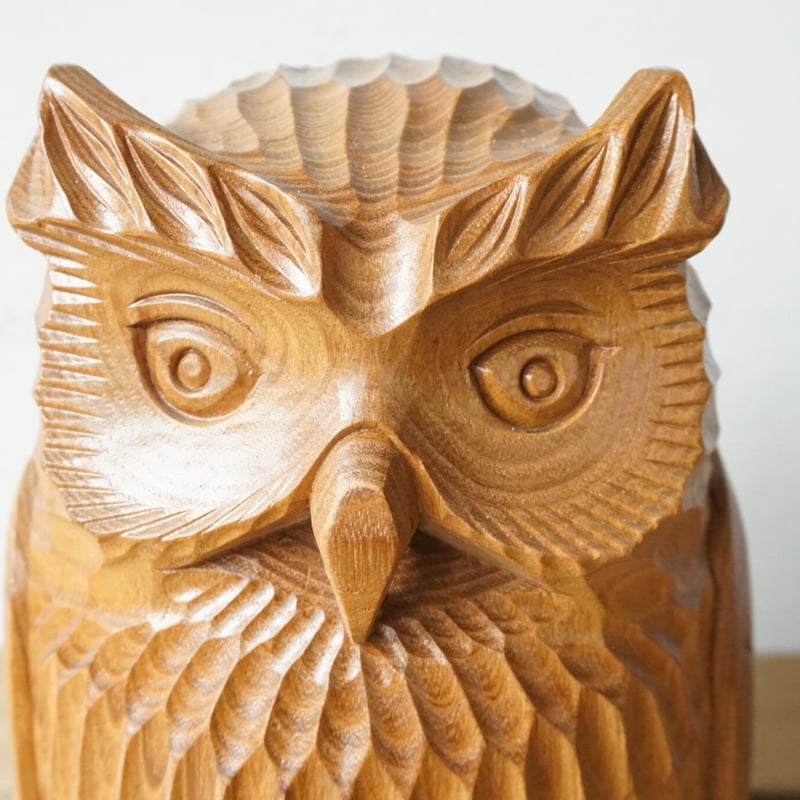 北海道民芸 アイヌ 梟 フクロウ 福沢仁 木彫 彫刻 壁掛け 置物