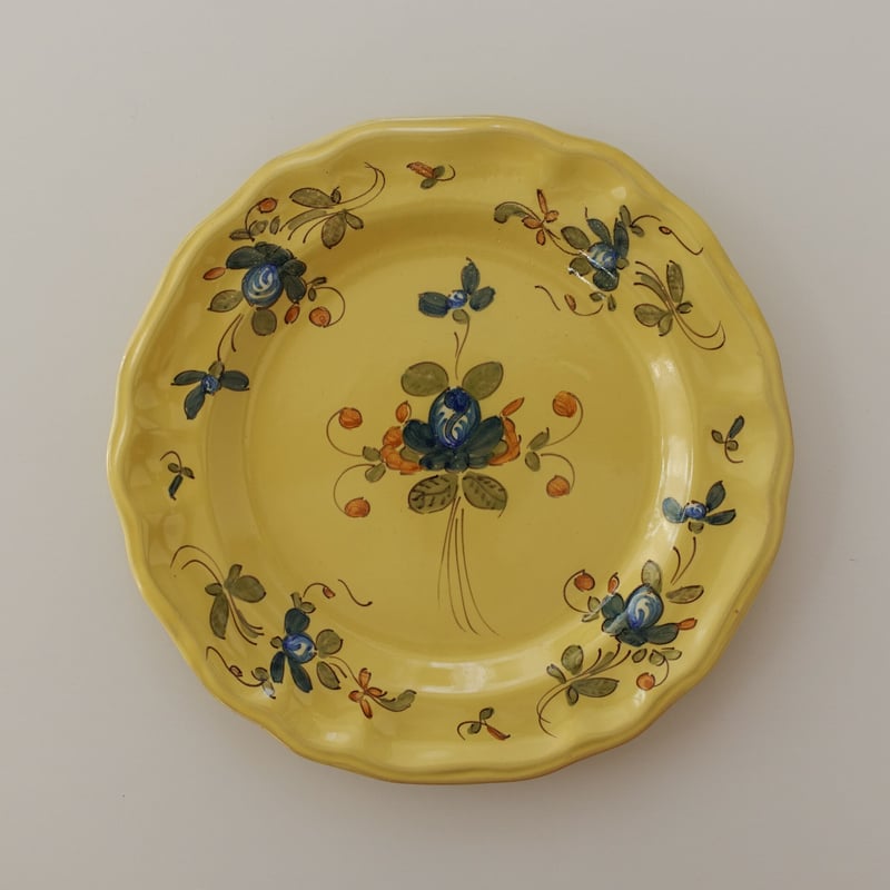19-20世紀 南フランス 黄釉色絵輪花平皿 23.5cm / France 19-20th