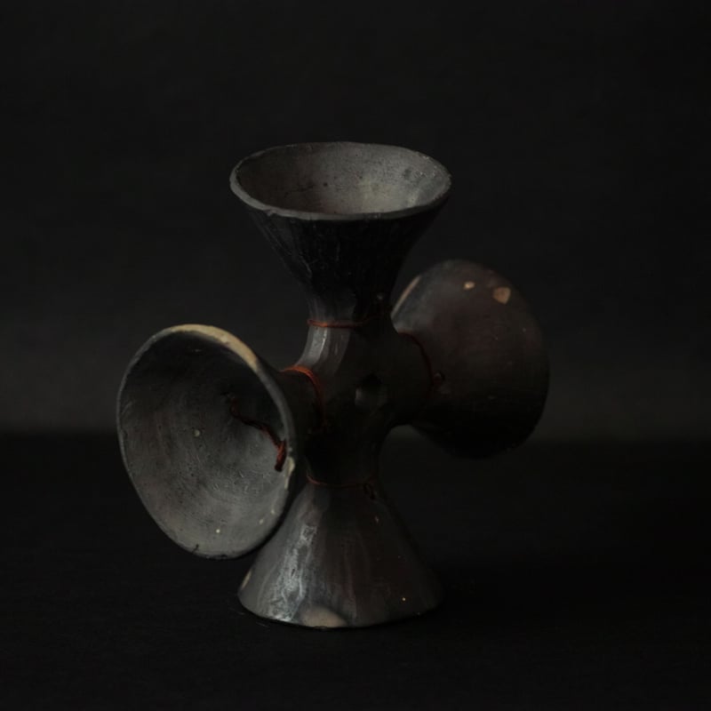 メキシコ 黒陶の十字ベル / Mexican Black Pottery Cross Bell