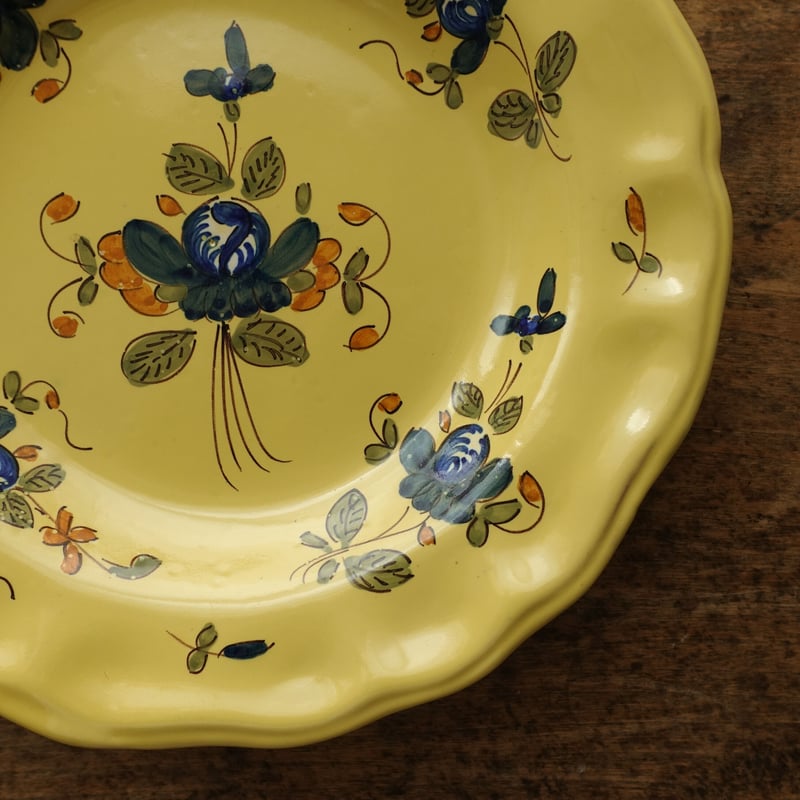 19-20世紀 南フランス 黄釉色絵輪花深皿 23cm / France 19-20th C.