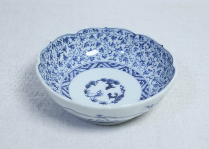 長丸皿 5枚 染付 花弁 唐草 明治 大正 ケンケン 【公式通販】