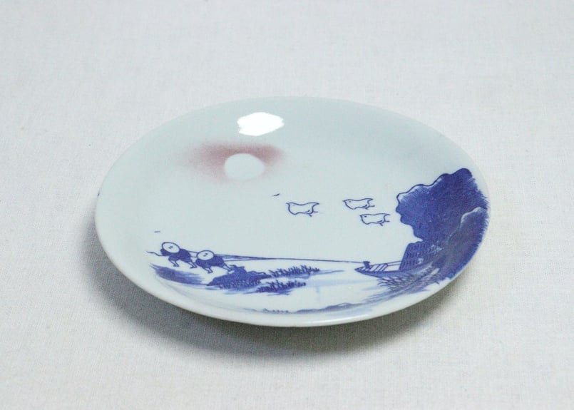 中国 南京染付 神獣文 小皿 豆皿 5客 時代箱付 C R7810 中国南京染付神