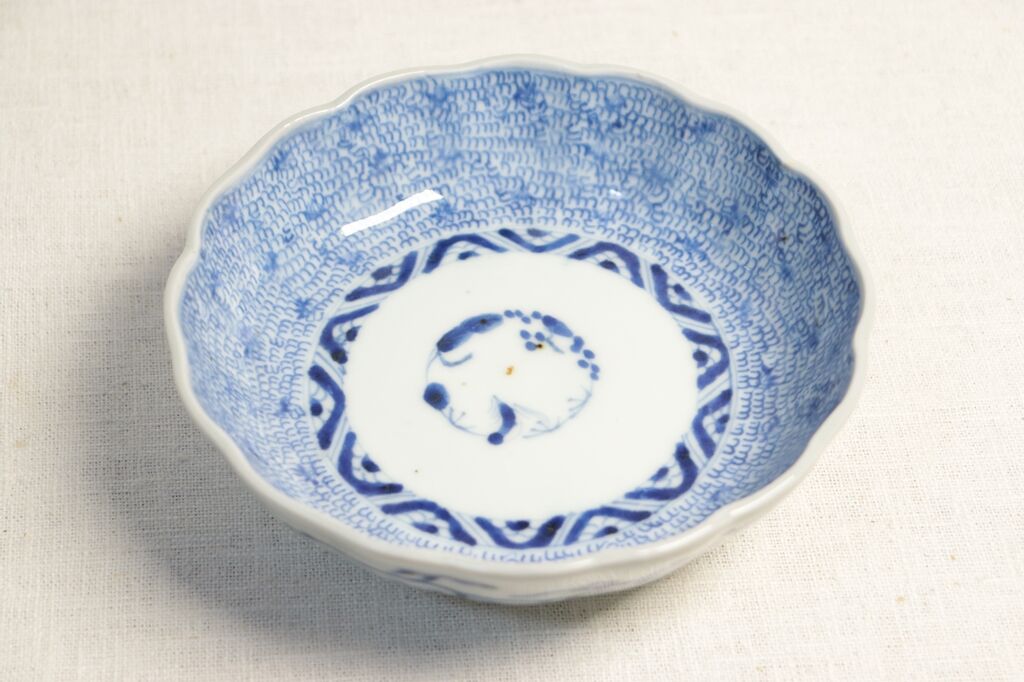 皿 2枚 なます皿 微塵唐草 染付 松竹梅 冨貴長春 窯傷 江戸 【公式通販】