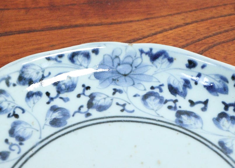 染付 小皿 線描 花唐草 銘 5枚 美品 蔵出し初荷 希少 染付 小皿 線描