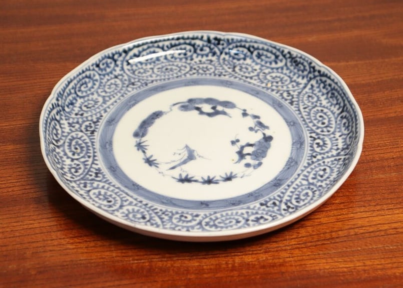 江戸中期染付蛸唐草文7寸皿 フリモノ,黒点③ | 吉祥寺PukuPuku