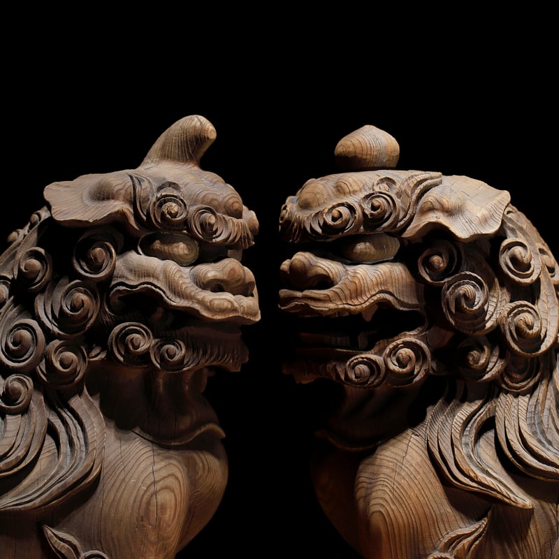 阿吽 木彫狛犬獅子 江戸期 | 古物屋 壱両
