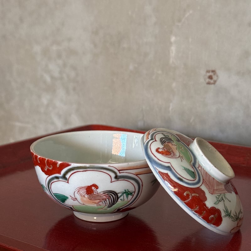 古伊万里 色絵窓絵鶏図 蓋茶碗 5客セット | Kaikaroman ONLINE STORE
