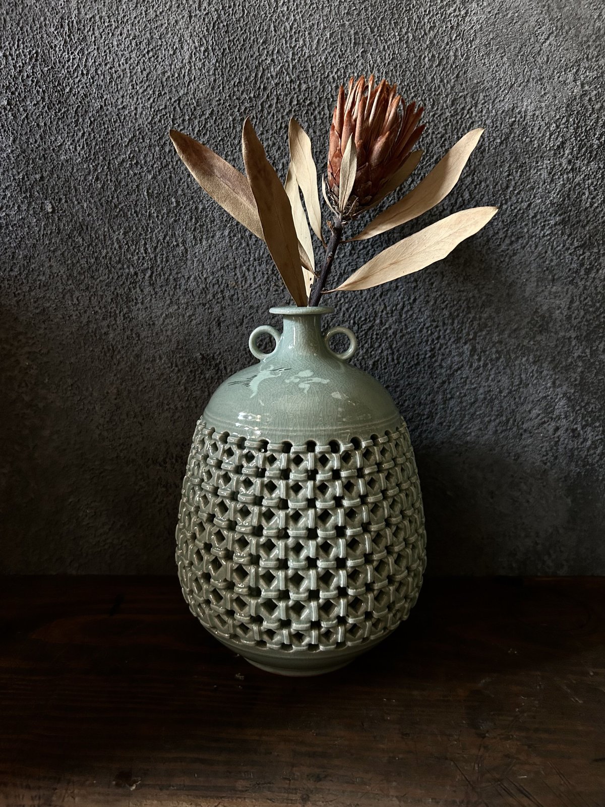 峰鶴窯の花器K23/透かし/高麗青磁/骨董 | 骨董・アンティークの