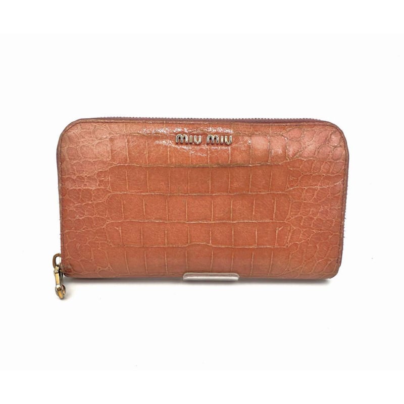 ミュウミュウ MIUMIU 長財布 型押しレザー クロコダイル調 218A ピンク