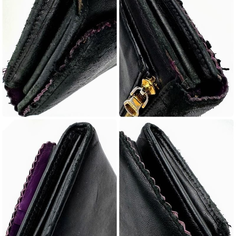 ロエベ LOEWE 長財布 シープスキン タッセル 黒 紫 ブラック