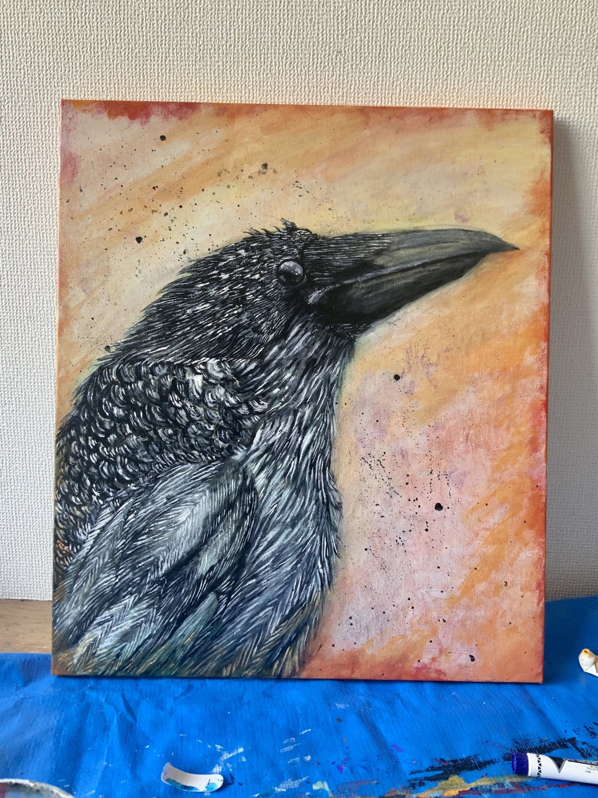 絵画作品「鴉」アクリルガッシュ インテリア キャンバスサイズF10