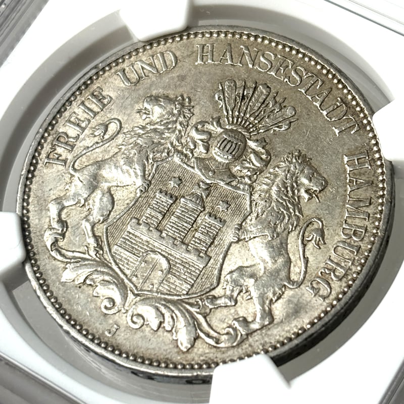 1913 美しい自由都市 ハンブルク】5マルク 銀貨 ドイツ NGC AU58 | Coin