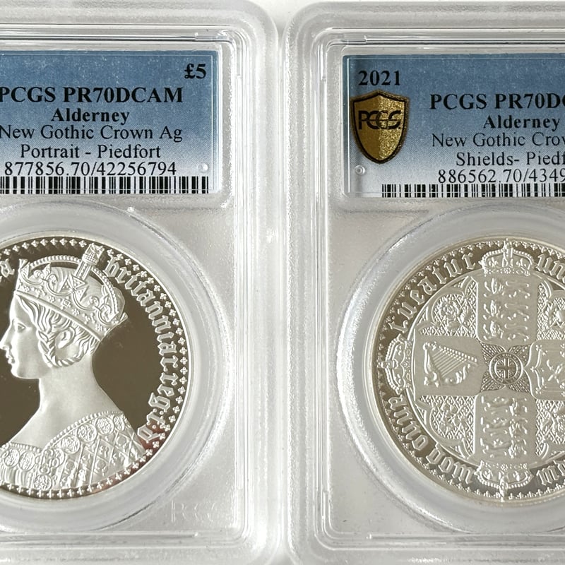 2オンスピエフォー2021年ゴチッククラウンPF70UCオルダニー銀貨NGC5£