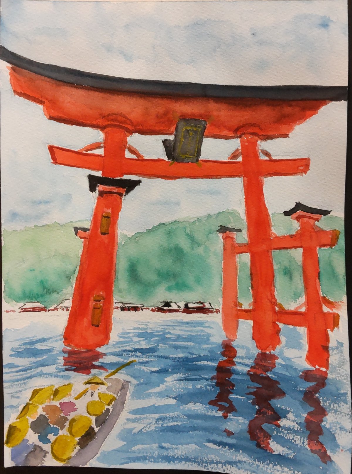 ☆厳島神社鳥居・肉筆油彩画・F6キャンバス ☆厳島神社鳥居・肉筆油彩