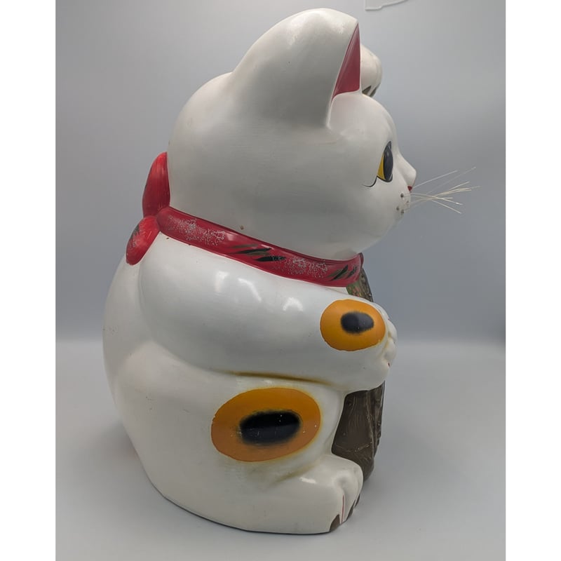 招き猫 34㎝ 貯金箱 縁起物 陶器製 レトロ 商売繁盛 開運 招福 左手