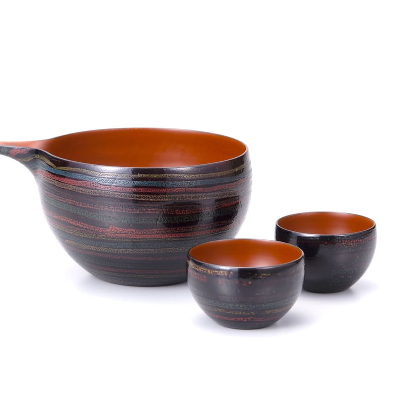 □山中漆器 嘉匠菴 木製 片口 酒器揃 独楽塗内洗朱 SR-1169 （限定品