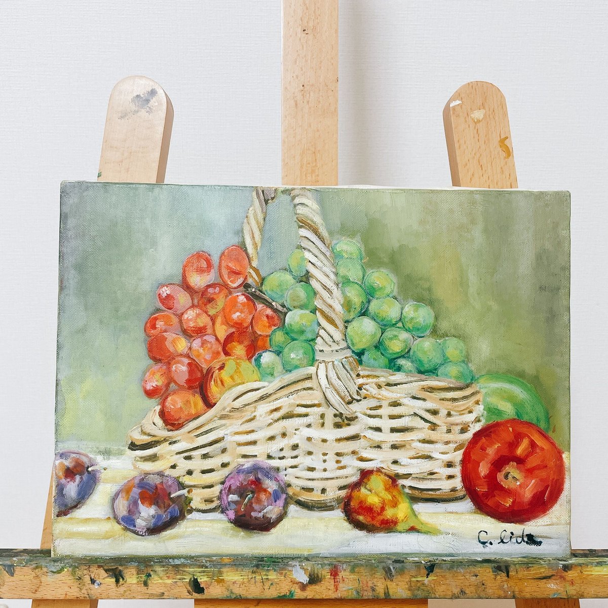 絵画 インテリア 額付(黒) 油絵 uF6-061403 静物 フルーツ メルカリ