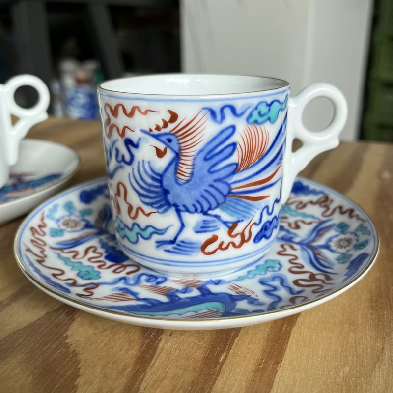 染錦瑞雲鳳凰文珈琲碗／染錦龍鳳凰文珈琲碗 | 辻精磁社 つじのくら