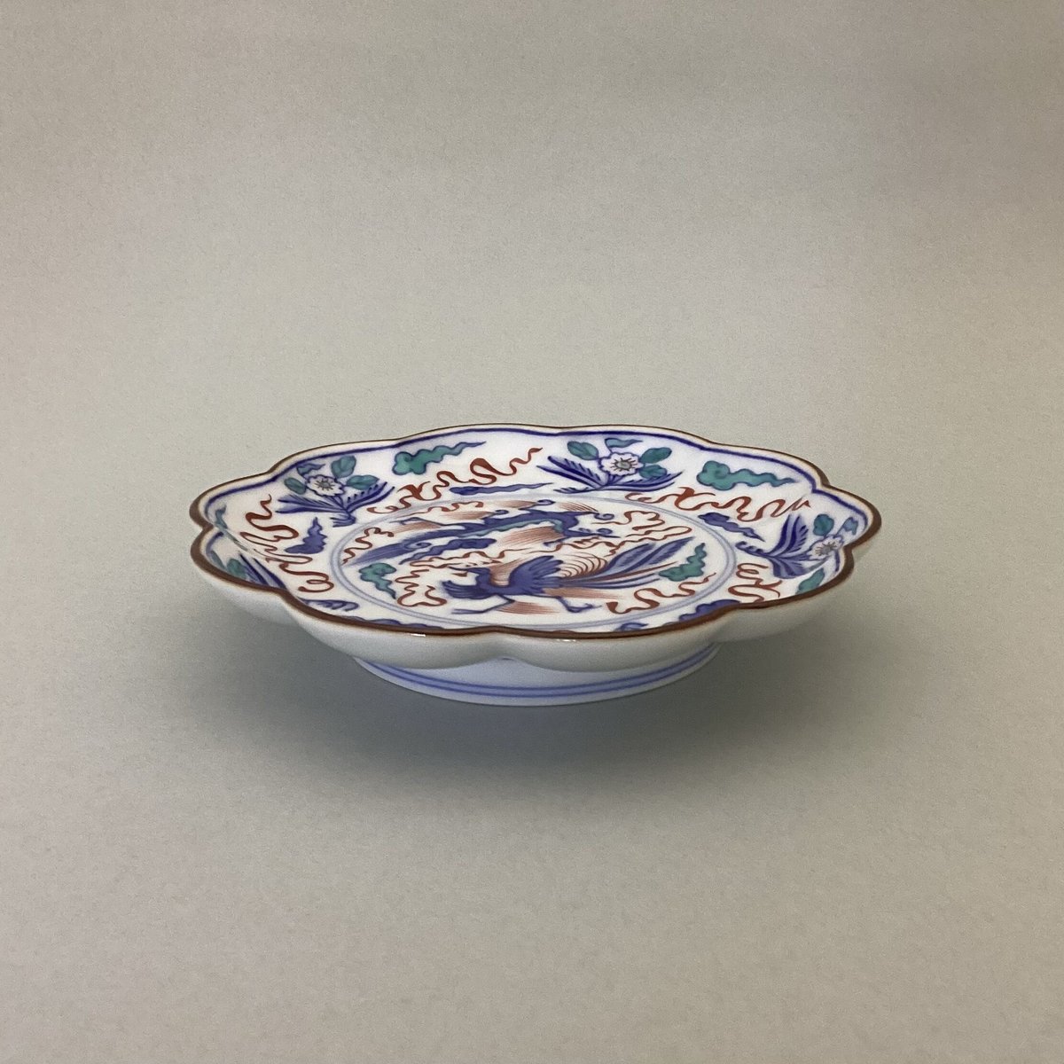 未使用】十四代辻常陸 輪花 盛皿 染錦龍鳳凰文 【公式通販】