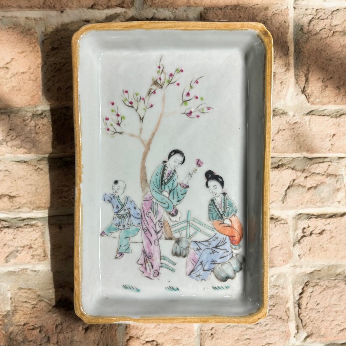 岐No28 中国 清時代 粉彩筆筒② 帽筒 美女図 同治年製 送料込み0503