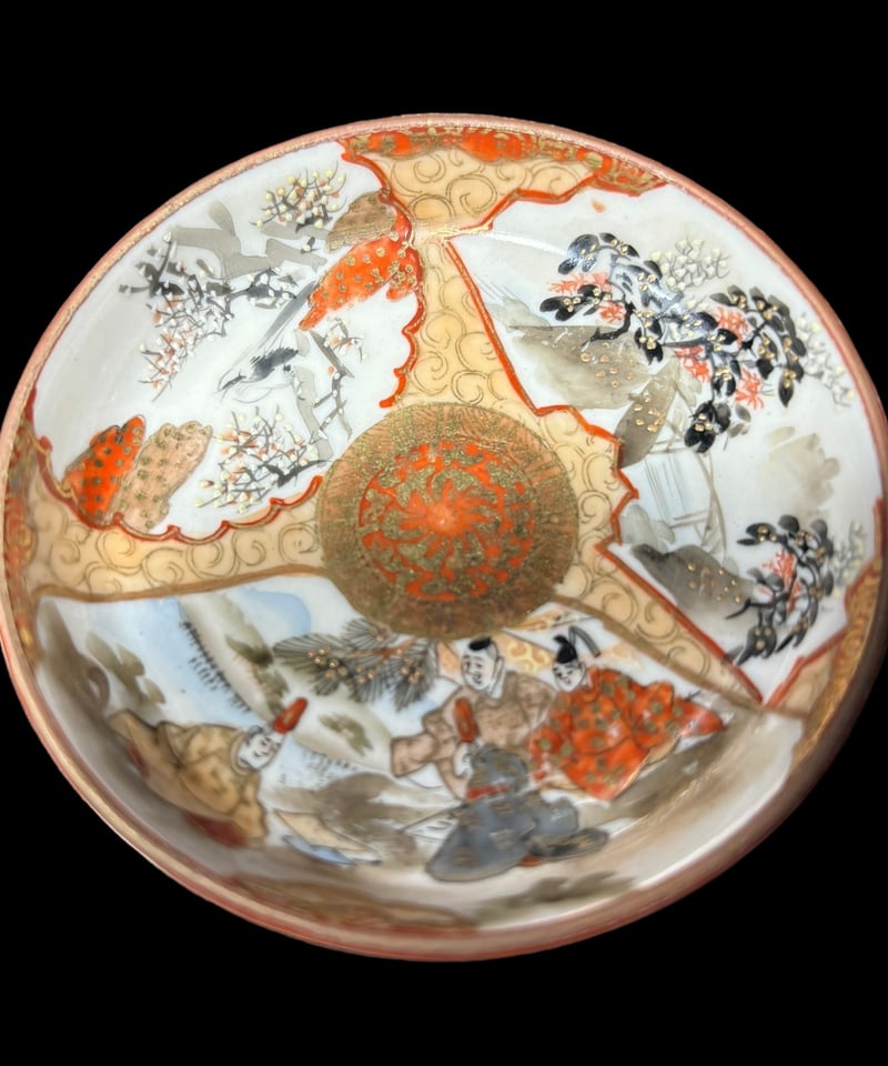 希少!!】九谷造 色絵 豆皿 金彩 [松竹梅鳥文風景窓絵 粉彩人物絵] 小皿