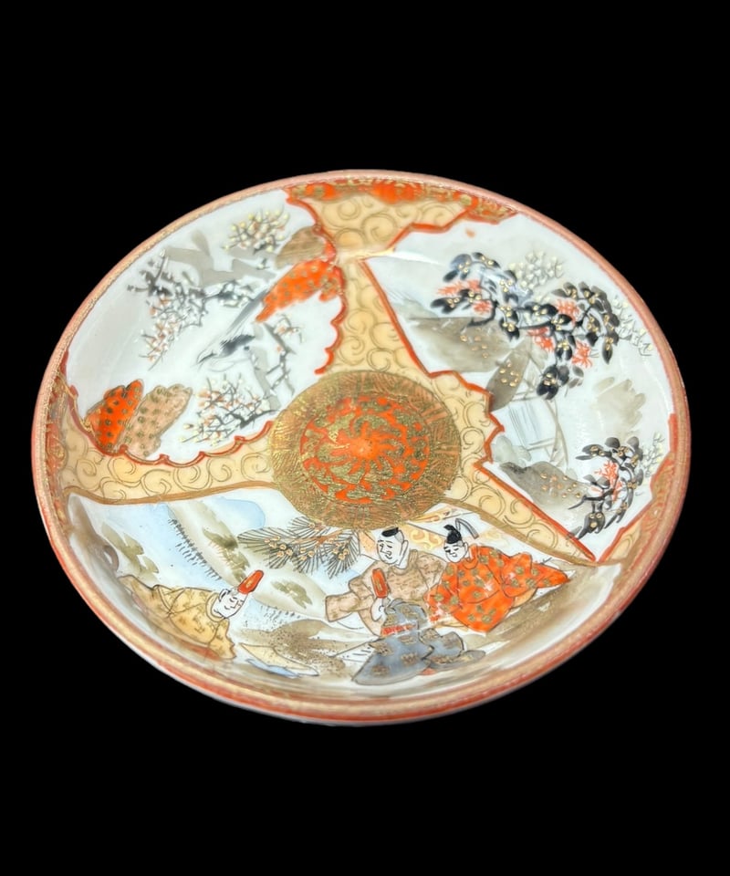 希少!!】九谷造 色絵 豆皿 金彩 [松竹梅鳥文風景窓絵 粉彩人物絵] 小皿