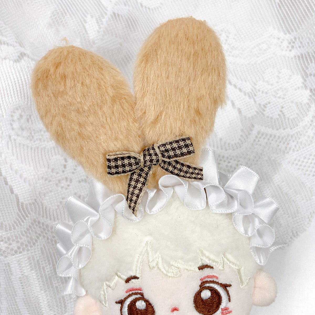 ぬい服】ふわふわ耳付きヘッドドレス&フリルドレスセット 10cm