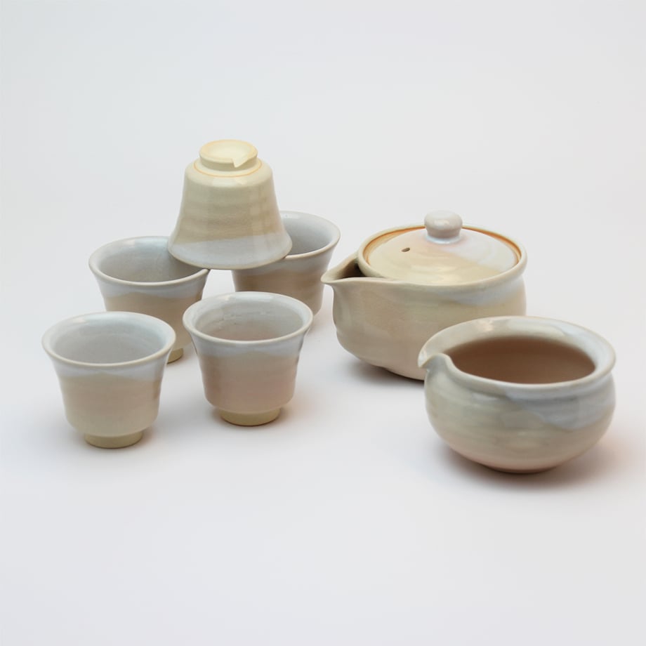 姫土煎茶器揃（化粧箱）｜萩焼窯元 萩陶苑 椿秀窯 ギフト | HAGIYAKI