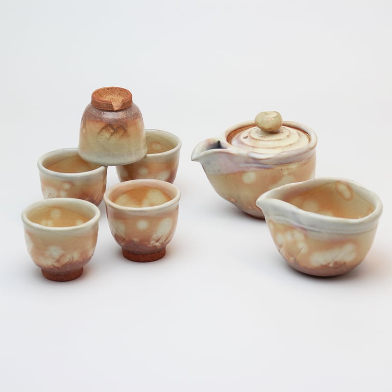 粉引煎茶器揃（化粧箱）｜萩焼窯元 萩陶苑 椿秀窯 ギフト | HAGIYAKI