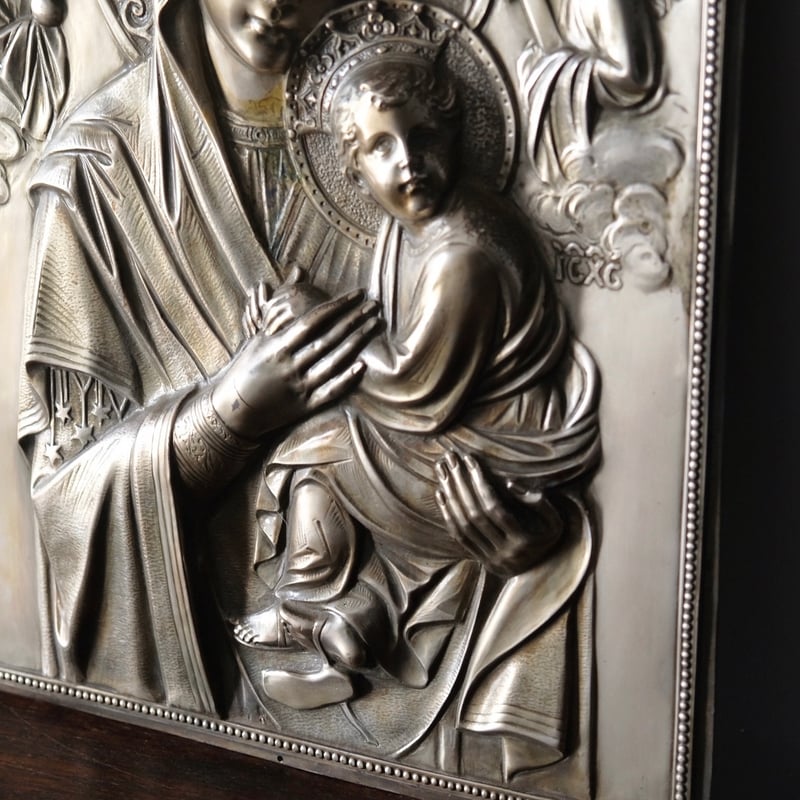 スペイン イコン レリーフ 聖母子像 聖像画 画像 宗教画 アンティーク